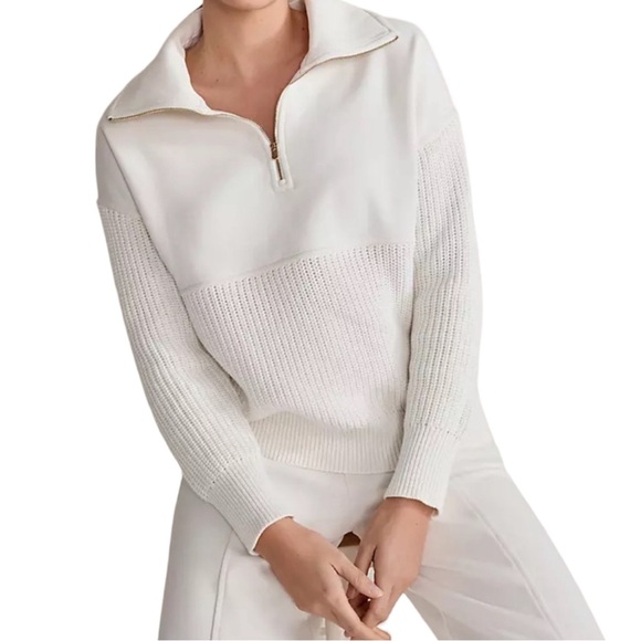 Haven Well Within Half-Zip Pullover Organic Cotton Small Cream Textured Knit - Picture 3 of 7